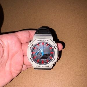 G-Shock Beige and Black Watch with Red Accents